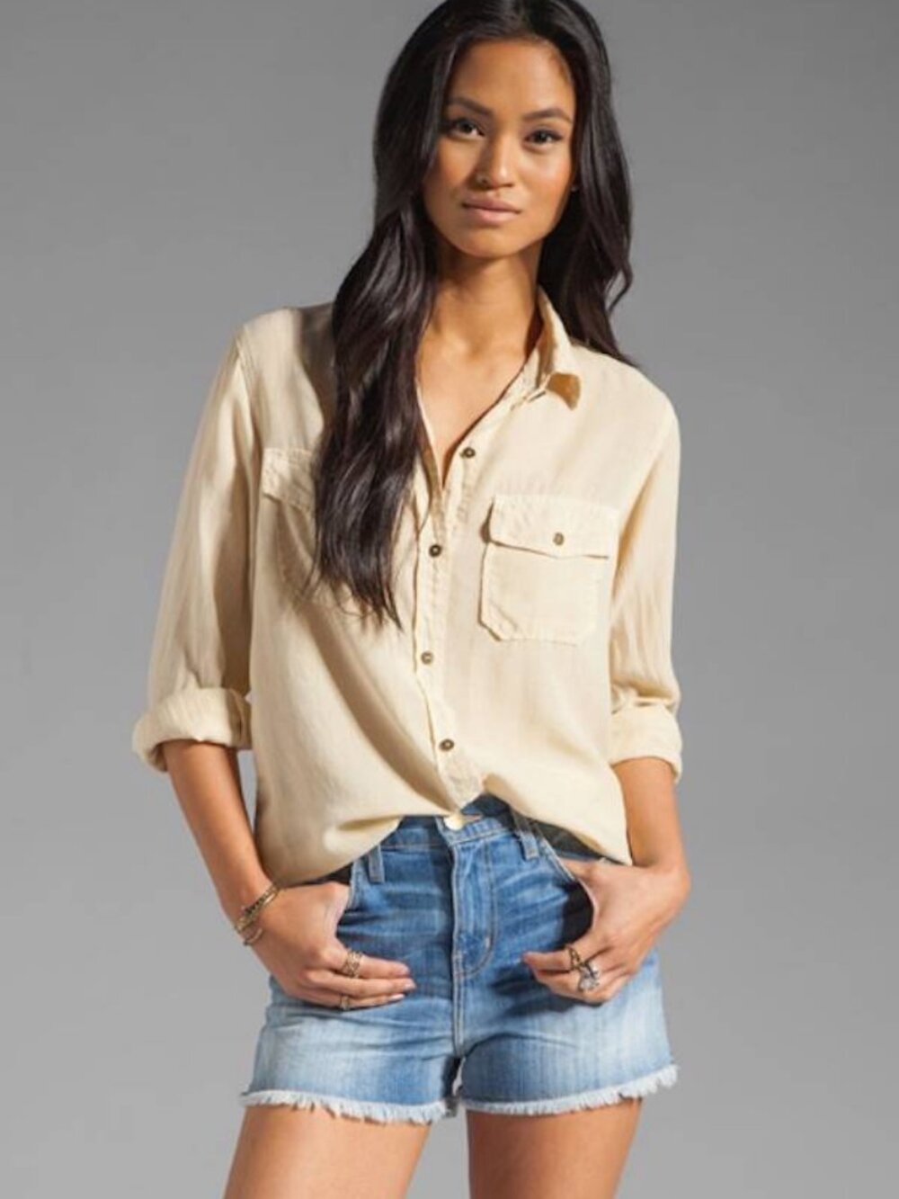 Current/Elliott The Perfect Shirt Cottonseed Beige Cotton Gauze Button Down